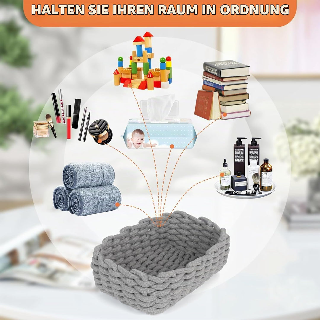 Cinnani 3er Set Aufbewahrungskorb,Baumwollseil Geflochten,Korb Aufbewahrung Körbchen Wickeltisch Org