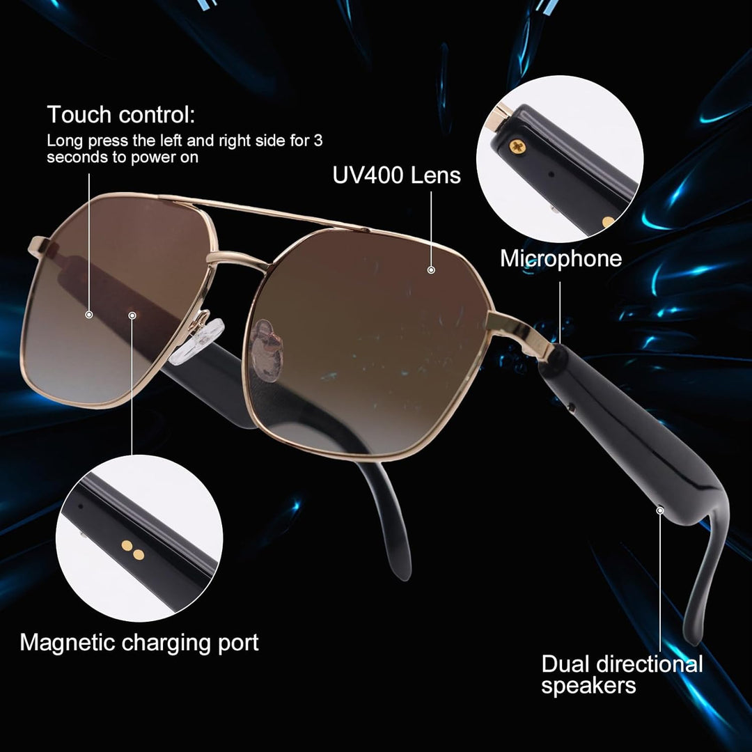 Bluetooth Audio Sonnenbrille mit UV400 Polarisationsgläsern, Open-Ear-Lautsprechern & Mikrofon,Smart