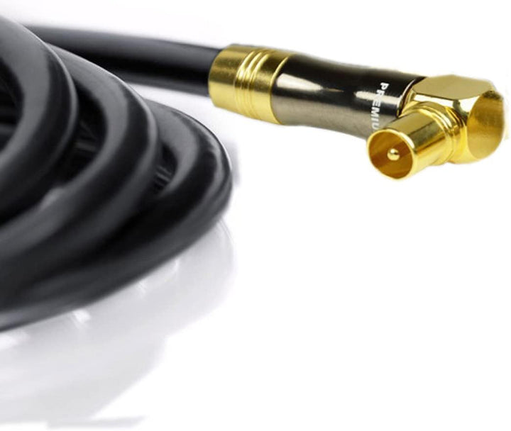 Premium X 20m Gold-Line TV Antennenkabel Schwarz Koax-Anschluss IEC Stecker - IEC Buchse 90° gewinke