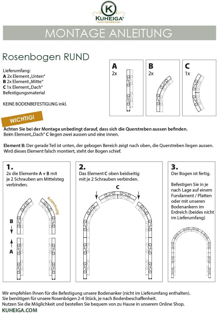 KUHEIGA Rosenbogen aus Metall 12mm Massiveisen! B: 140cm Rost - Rankbogen sehr stabil