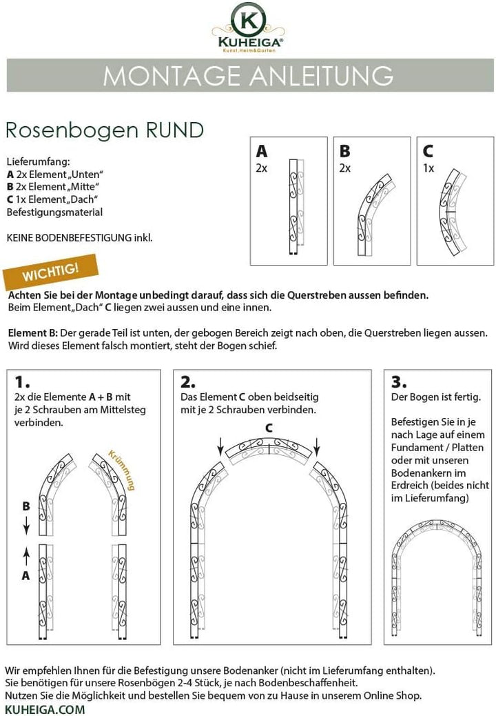 KUHEIGA Rosenbogen aus Metall 12mm Massiveisen! B: 140cm Rost - Rankbogen sehr stabil