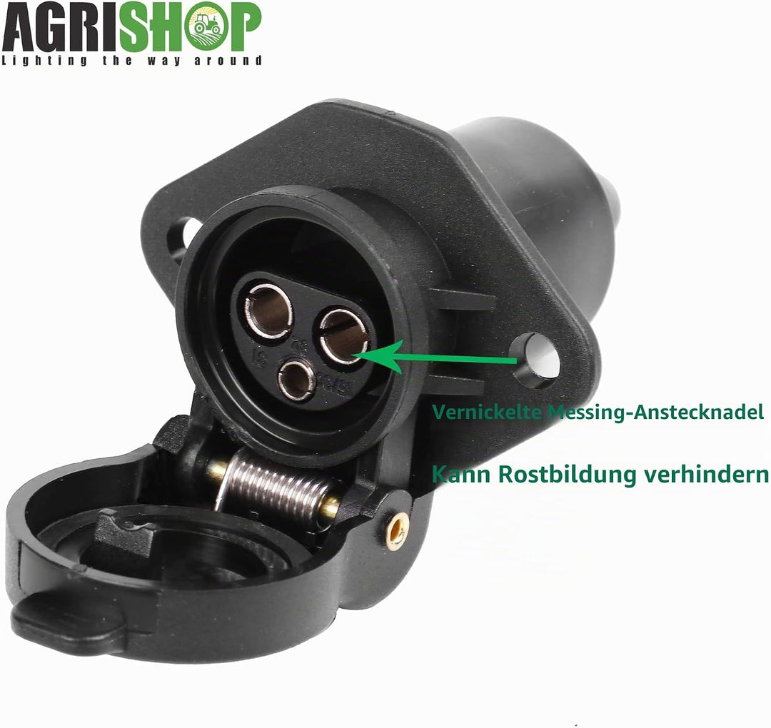 2Stück Anhänger Stecker 3polig 12v 24v und 2Stück Steckdose 3-Polig,Wasserfester Traktor Steckdose S