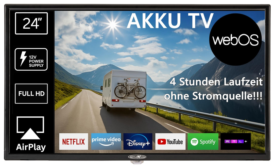 Reflexion LEDA24OSBT Smart LED Akku Fernseher powered by webOSHub, 60 cm/24 Zoll, Camping/Wohnmobil/