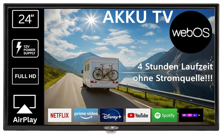 Reflexion LEDA24OSBT Smart LED Akku Fernseher powered by webOSHub, 60 cm/24 Zoll, Camping/Wohnmobil/