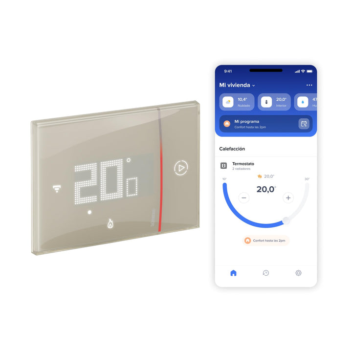 Bticino XM8002E WiFi angeschlossener Thermostat, New Smarther2 mit Netatmo, Sandfarbe, Temperaturreg