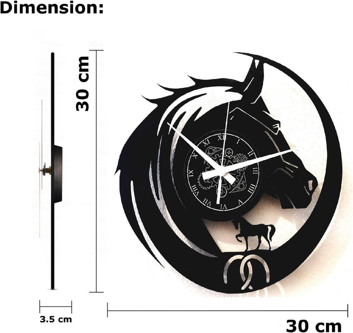 Instant Karma Clocks Wanduhr aus Vinyl Pferd Reiten Hufeisen