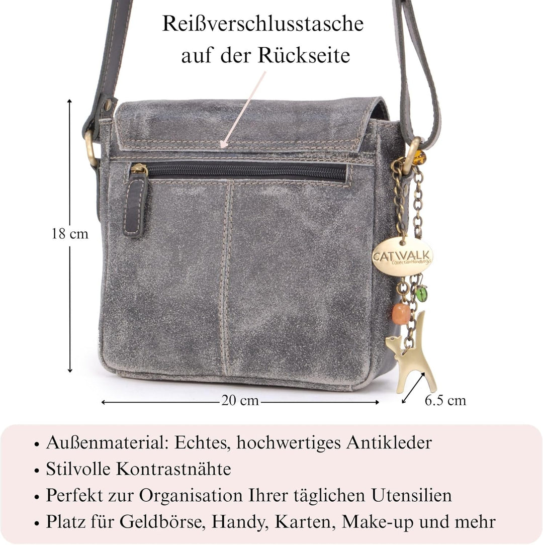 Catwalk Collection Handbags - Vintage Grobem Leder - Klien Umhängetasche Messenger/Schultertasche -