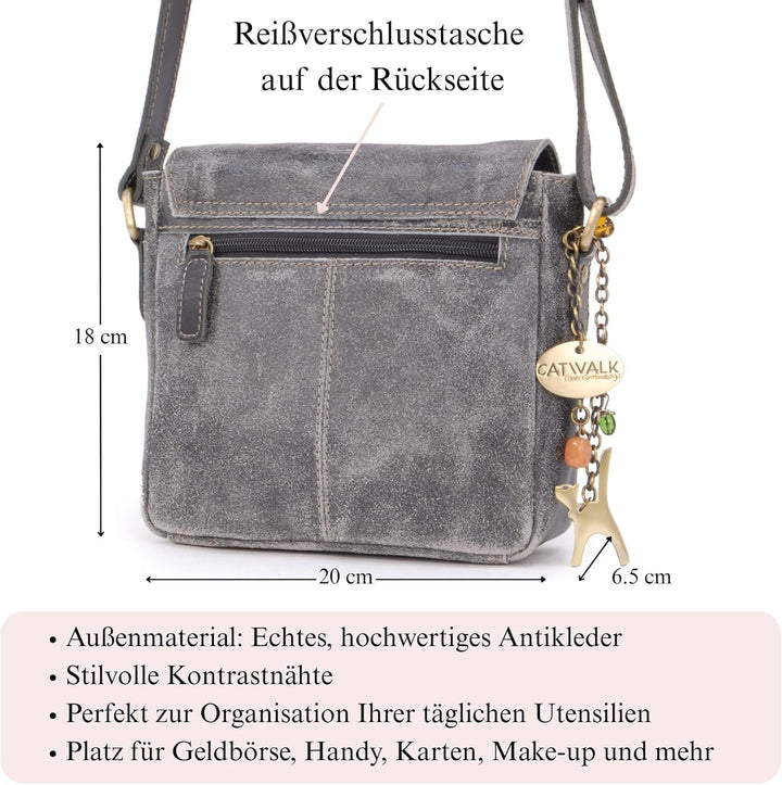 Catwalk Collection Handbags - Vintage Grobem Leder - Klien Umhängetasche Messenger/Schultertasche -