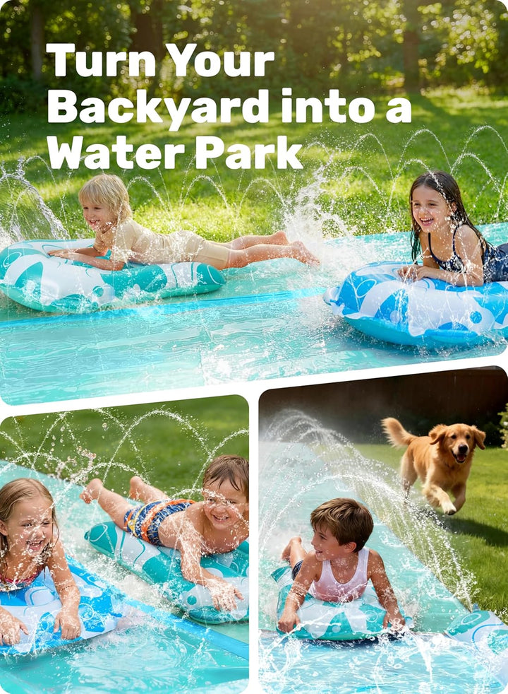 JOYIN 32,5ft/990.6cm Wasserrutsche und 2 aufblasbare Boards, extra Lange Doppel-Garten-Wasserrutsche