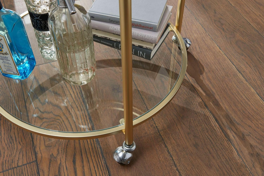 Wohnling Design Servierwagen Gold Ø 57 cm Beistelltisch, Teewagen Metall mit Rollen, Küchenwagen mit