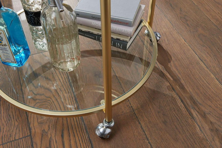 Wohnling Design Servierwagen Gold Ø 57 cm Beistelltisch, Teewagen Metall mit Rollen, Küchenwagen mit