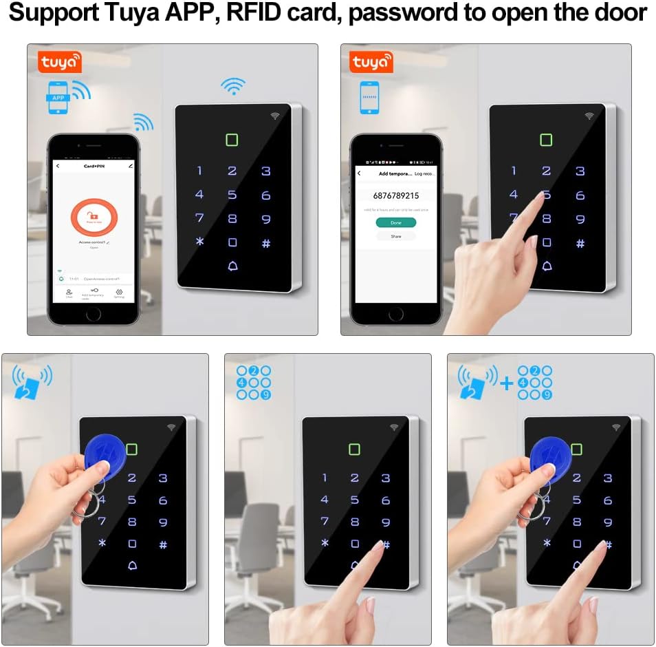 FUSYTULY Wasserdichtes Zugangskontrollsystem IP68 im Freien Tuya WiFi RFID Tastatur + K80 3A Netztei