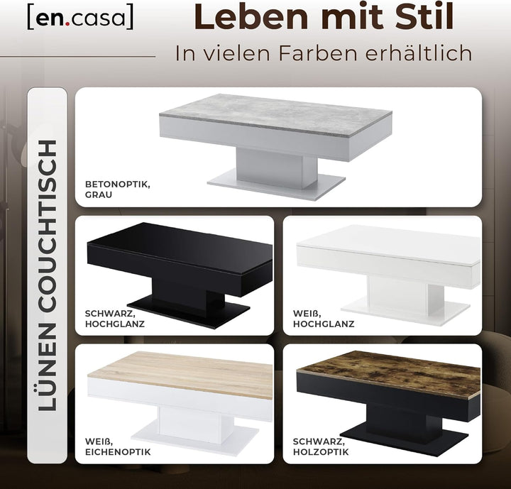 [en.casa] Couchtisch Lünen Wohnzimmertisch mit Stauraum Holzoptik Schwarz Truhentisch Sofatisch mit
