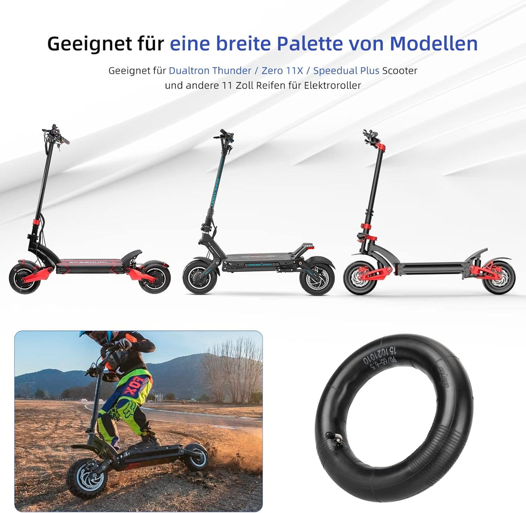 ulip 2 Stück E-Scooter Schlauch 90/65-6.5 (11 Zoll)- Abgewinkeltes Ventil 90/90 - Kompatibel mit 90/