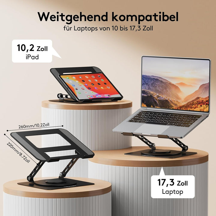 TECKNET 360° Laptop Ständer Höhenverstellbar, Verstellbarer Notebook Halterung aus Metall mit Doppel