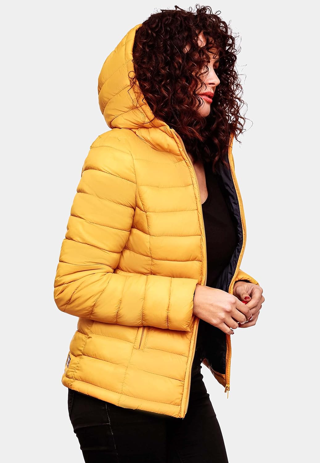 MARIKOO Damen Übergangsjacke leichte Steppjacke kurz mit Kapuze Lucy XS-3XL XS Gelb, XS Gelb