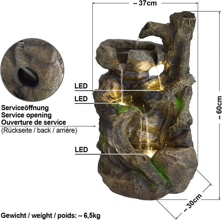 Gartenbrunnen Brunnen Zierbrunnen Zimmerbrunnen Brunnen mit LED-Licht 230V Wasserfall Wasserspiel fü