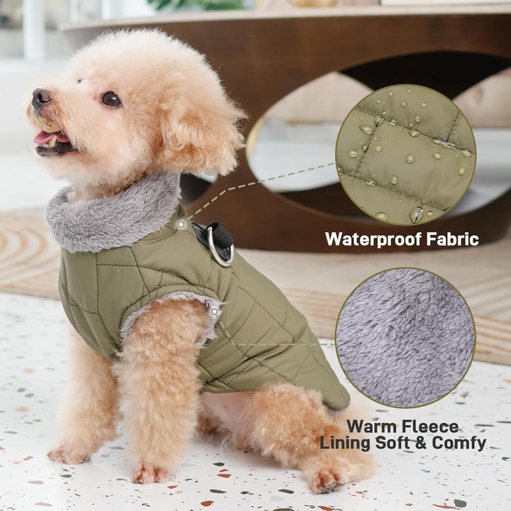 Warmer Fleece-Hundemantel mit strapazierfähigem Geschirr mit D-Ring, wasserdichte Welpenjacke für kl