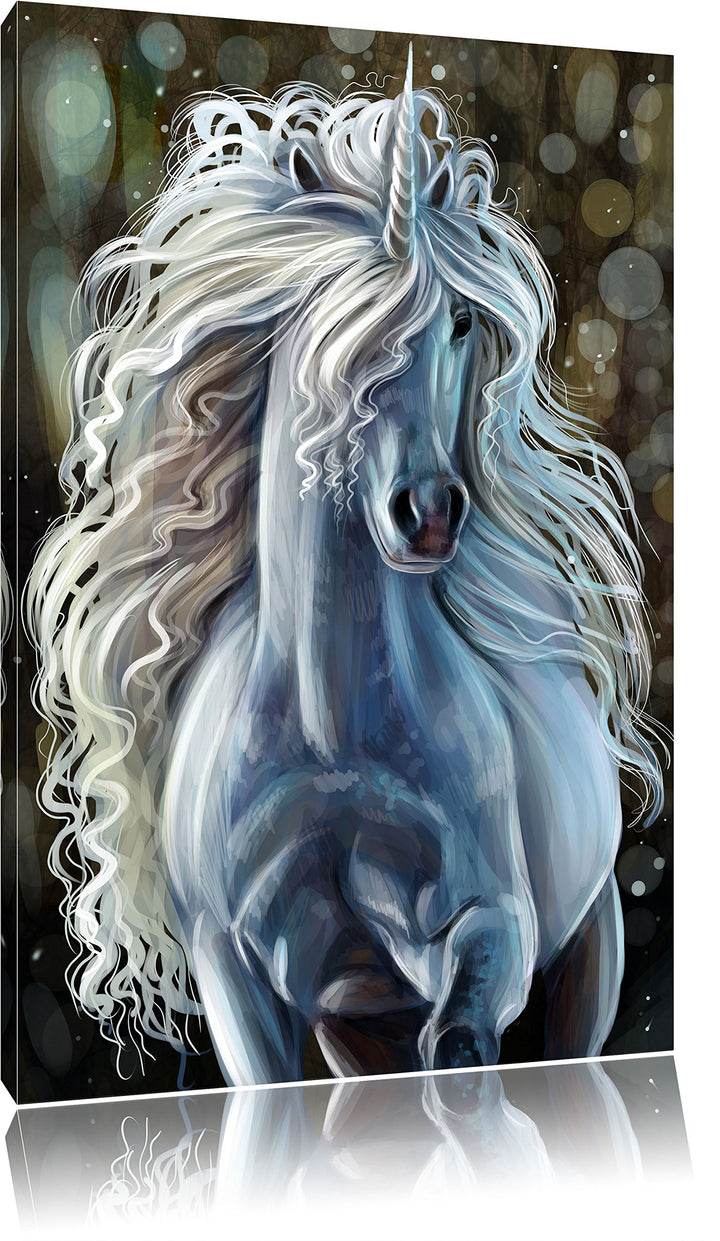 Trapendes weisses Einhorn, Format: 100x70 auf Leinwand, XXL riesige Bilder fertig gerahmt mit Keilra