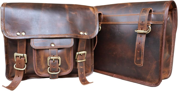 american blue 2 x Motorrad Leder Satteltasche Fahrrad Leder Umhängetasche Werkzeugtasche Braun Lenke
