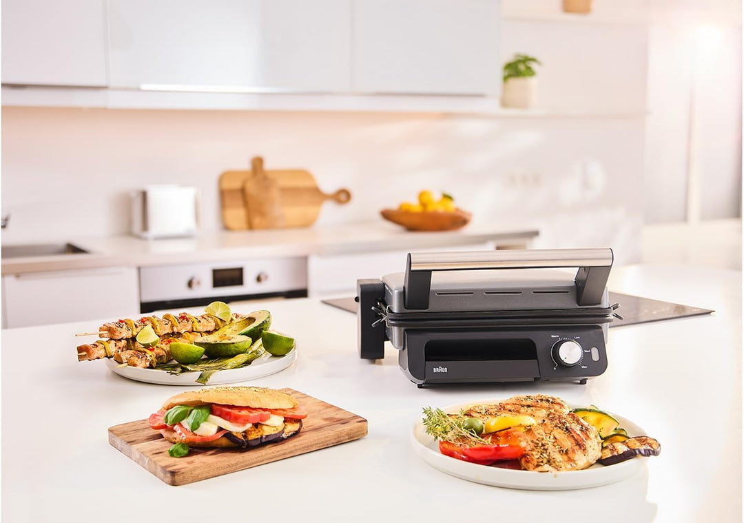 Braun MultiGrill 5 CG5033IGY, 3in1 Grillpositionen (Kontaktgrill, BBQ, Ofen), 230°, abnehmbarer Fett