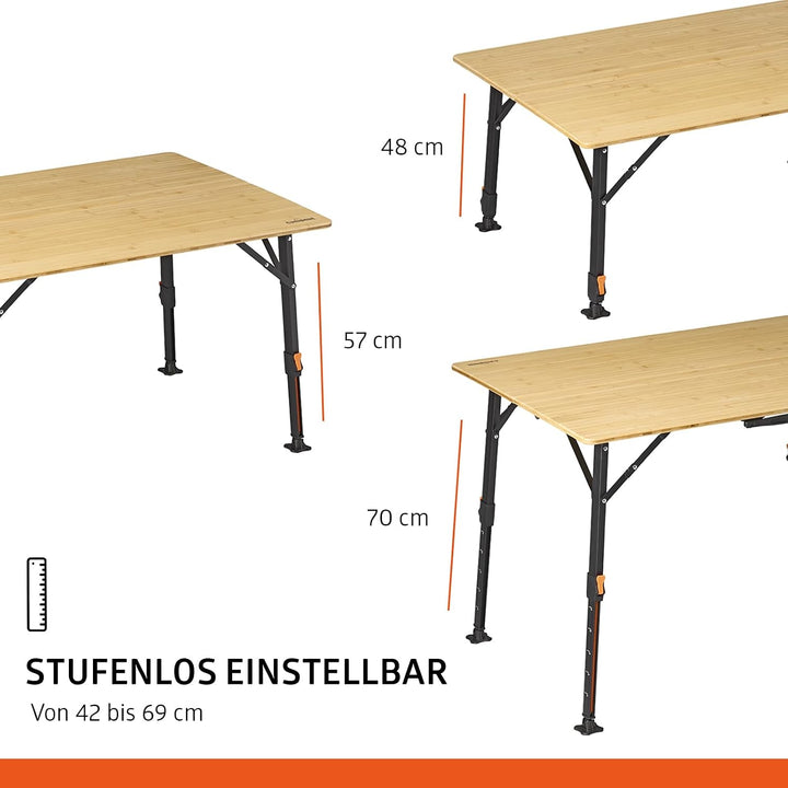 Campout Campingtisch 100 x 72 x 70 cm - Klappbarer Gartentisch - Klapptisch - 3-Fach Höhenverstellba