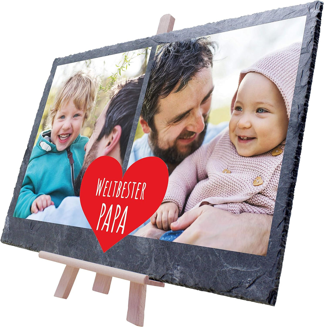 wandmotiv24 Schiefertafel Bester Papa, Personalisiert mit Ihren Farbfotos, Aufstellschild 2 Bilder i