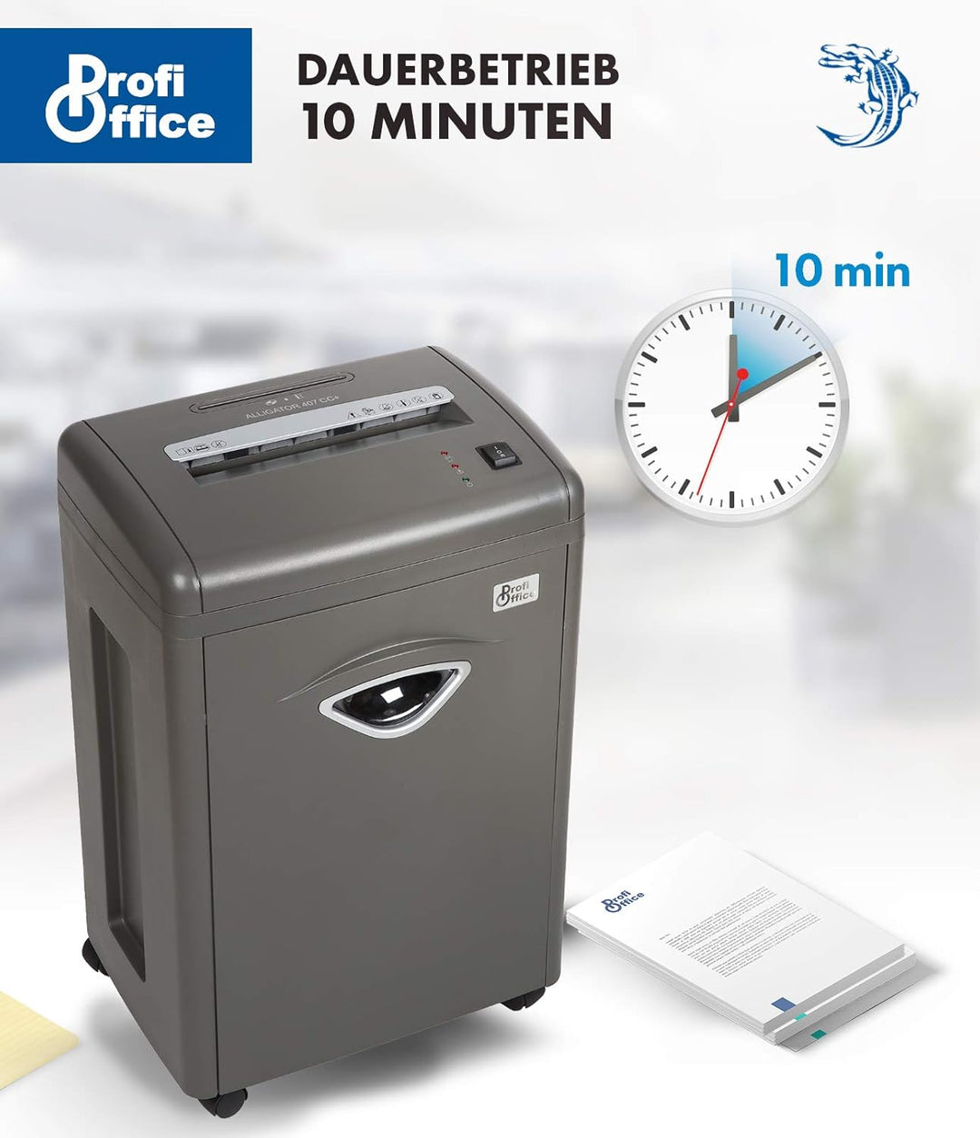 Aktenvernichter Alligator 407 CC+, Schredder, Reisswolf, Kreuzschnitt, Partikelschnitt, vernichtet l