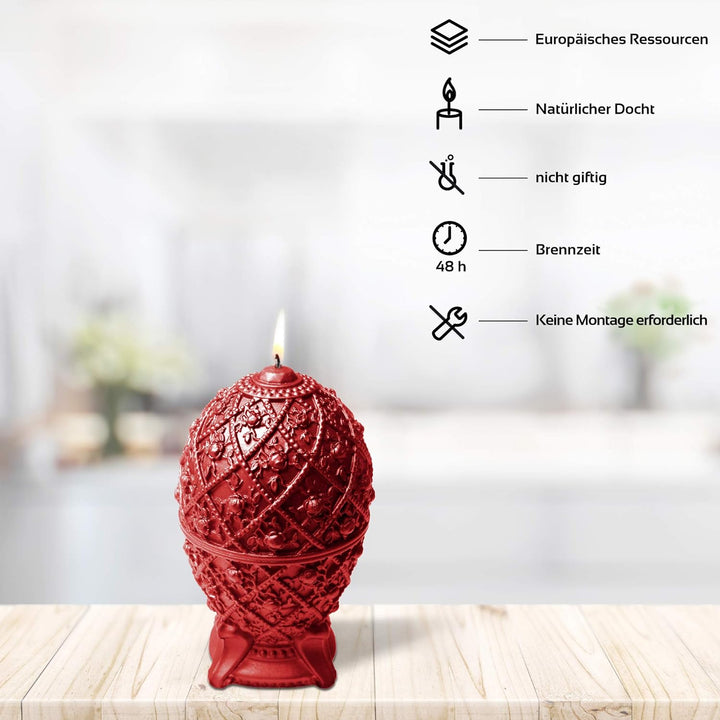 Candellana Kerze Mittleres Faberge-Ei Low Poly, Höhe: 16 cm, Handgemacht in der EU (Red), Red