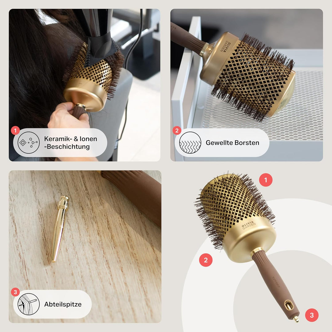 Olivia Garden - Expert Blowout Shine Gold & Brown Hairbrush - 80 80mm, 80mm