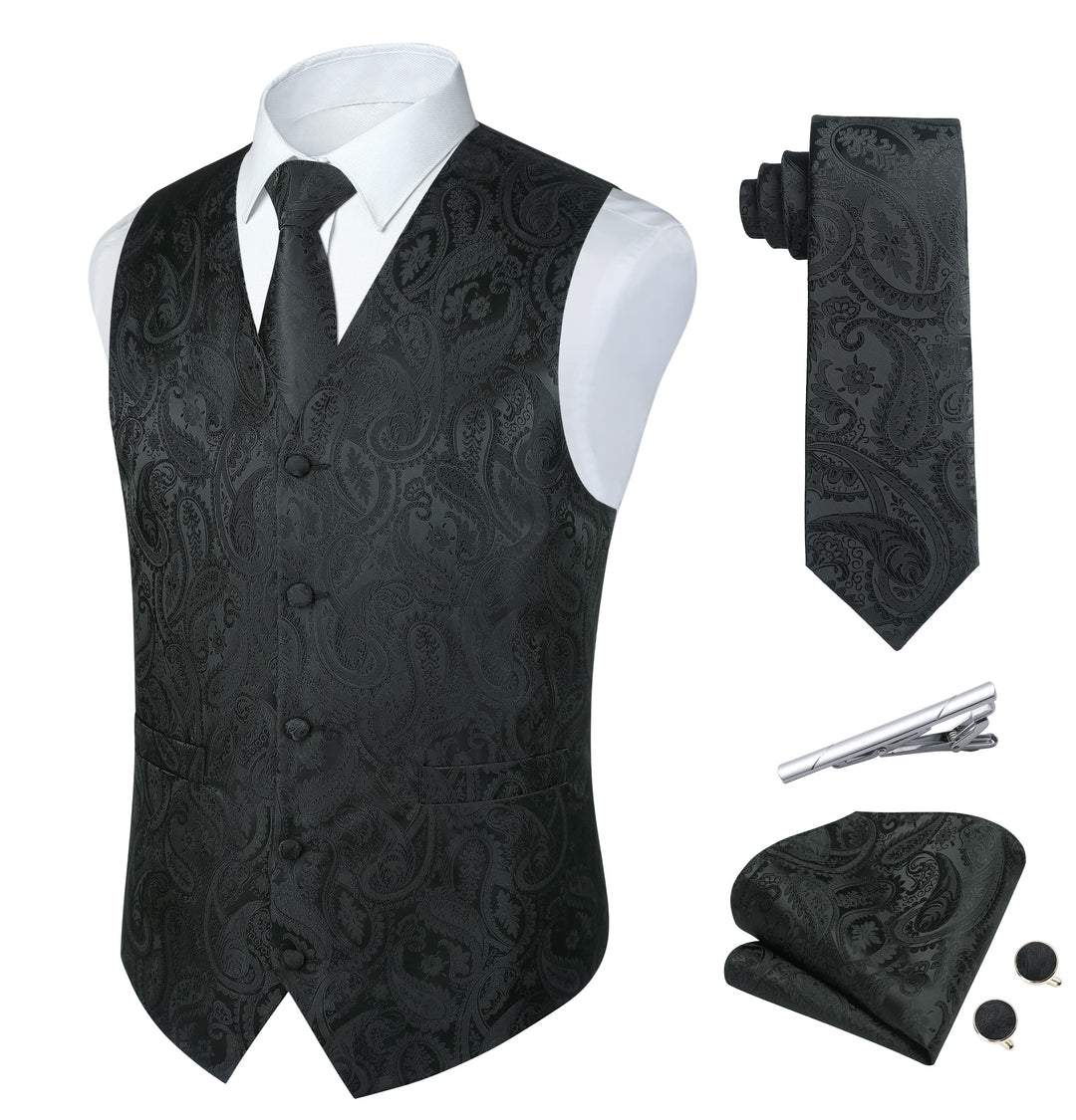 Rithern Herren Weste Paisley Floral Jacquard Seide Krawatte Einstecktuch Taschentuch Set mit Mansche
