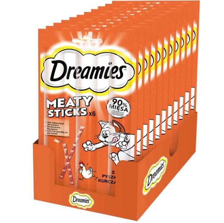 Dreamies Meaty Sticks Katzensnack mit Huhn Belohnung für verspielte Samtpfoten 14 x 30g (14 x 6 Stüc