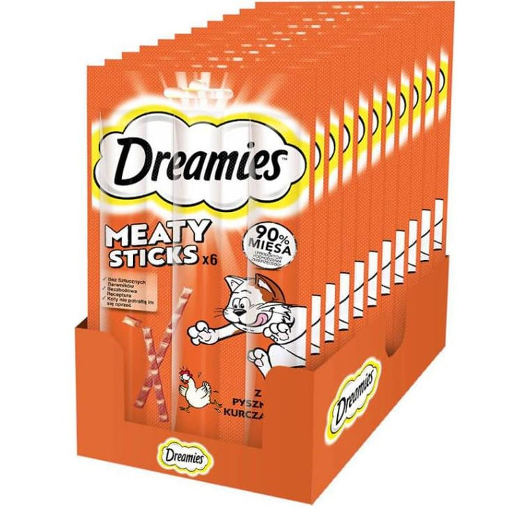 Dreamies Meaty Sticks Katzensnack mit Huhn Belohnung für verspielte Samtpfoten 14 x 30g (14 x 6 Stüc