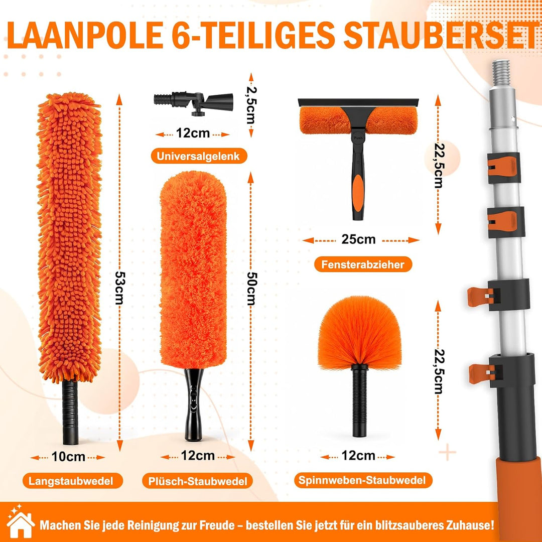 3,6M Staubwedel Teleskop Waschbar, Spinnwebenbesen mit Teleskopstiel, Fensterabzieher zum Reinigen v