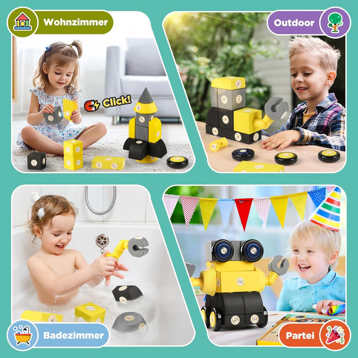 Magnetische Bausteine Spielzeug für Kinder 1-3, 30 Stück Roboter Weiche Lernspielzeug für Kinder, ST
