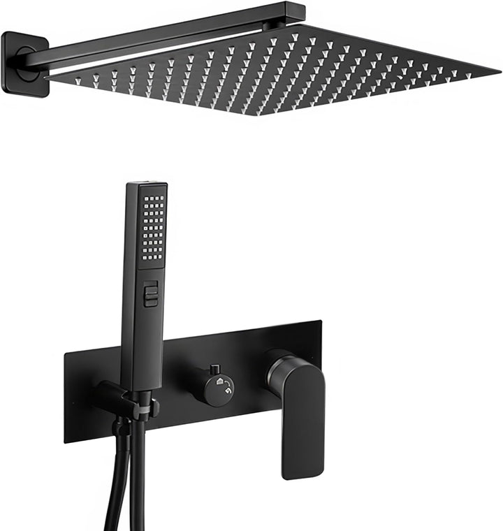 VALAZ Unterputz Duscharmatur Schwarz Matt | Duschsystem mit Regendusche Regeneffekt | 2-Wege-Einhebe