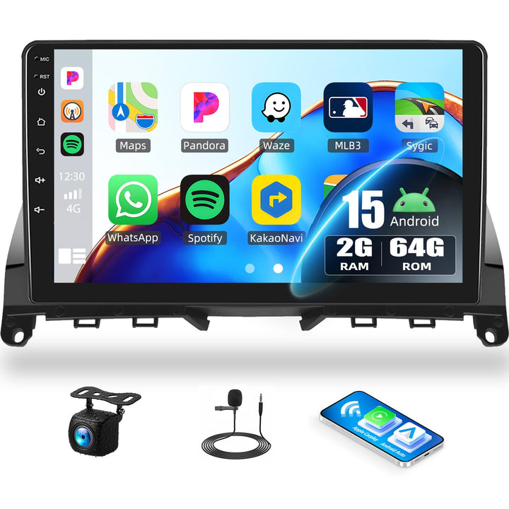 CAMECHO 2G+64G Android 15 Autoradio für Mercedes-Benz C-Class W204 S204 2007-2010 mit Navi Wireless
