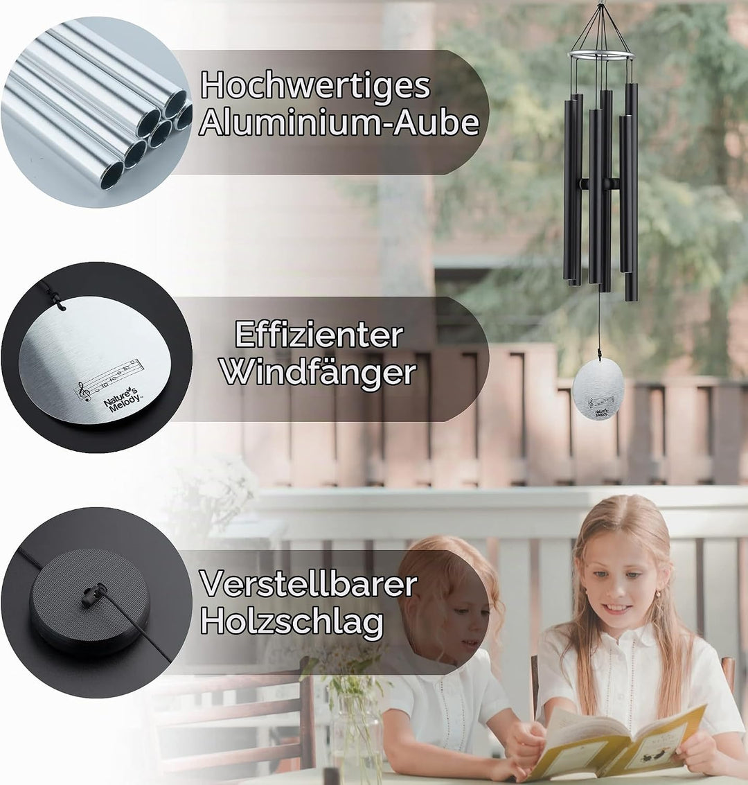 OSVINO Klangspiele Windspiele Aluminium mit Klang Gesamtlänge 90cm gross für drinnen draussen Balkon