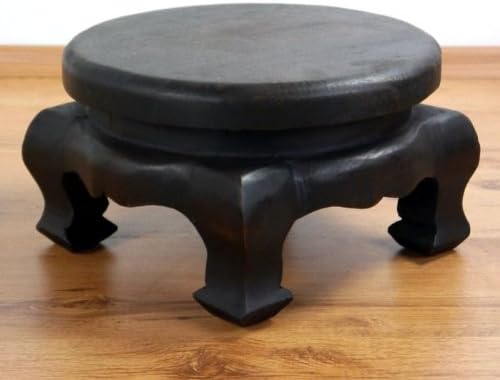 livasia Runder Opiumtisch, Beistelltisch, Massivholztisch, Couchtisch, Podest Schwarz 30cm, Schwarz