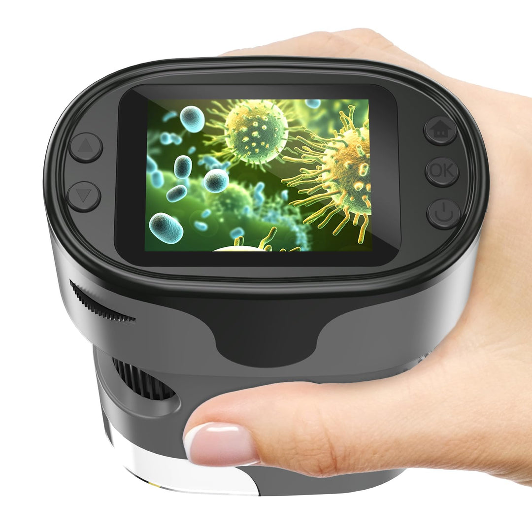 Handmikroskop für Kinder, 4 K, 5,1 cm (2 Zoll) Display, wiederaufladbar, Mini-Taschen-Mikroskope mit