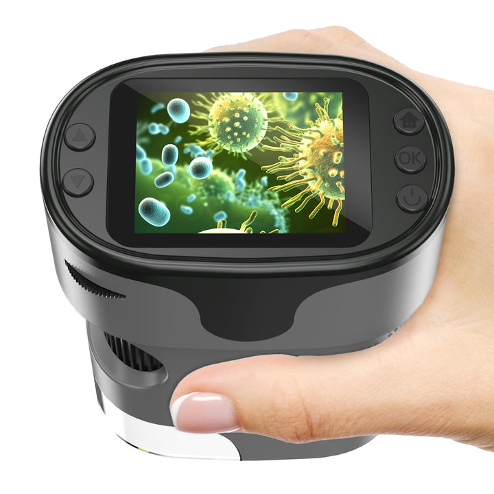 Handmikroskop für Kinder, 4 K, 5,1 cm (2 Zoll) Display, wiederaufladbar, Mini-Taschen-Mikroskope mit