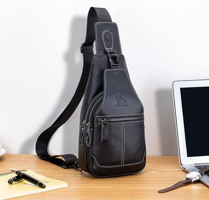 Herren-Brusttasche Umhängetasche aus Echtem Leder Sport und Freizeit im Freien Multifunktionale Vint
