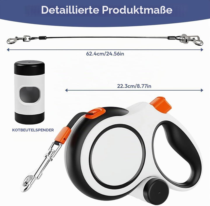 Hundeleine 8m, Einziehbare Hundeleine, Rollleine für Hunde, Rollleine mit Kotbeutelhalter, mit Bissf