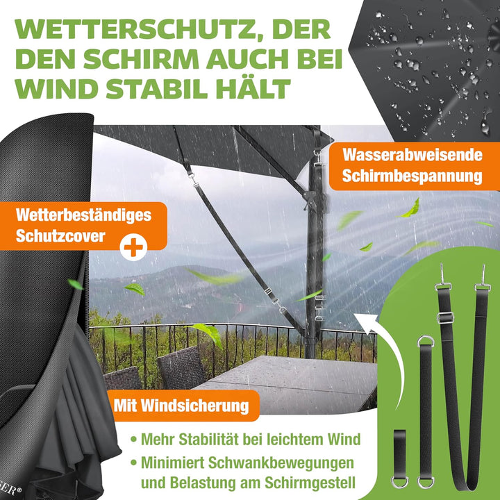 KESSER® Sonnenschirm Ampelschirm Sun Rund XL Ø330 cm Inkl. Abdeckung + Windsicherung 7-Fach Verstell