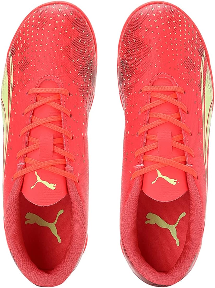 PUMA Unisex Kinder Ultra Play It Jr Soccer Shoe 28 EU Fiery Coral Fizzy Light Puma Black, 28 EU Fier