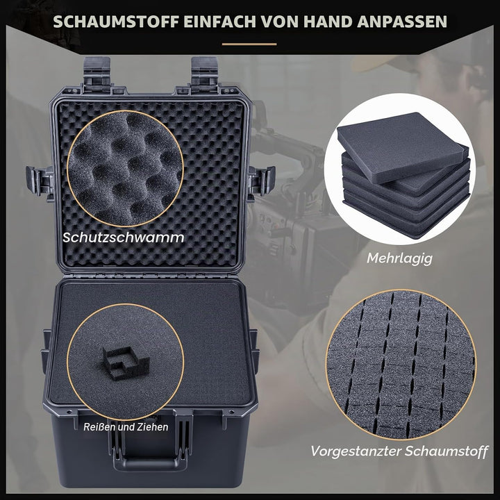 Lykus HC-3630 Wasserdicht Koffer mit anpassbar Rasterschaumstoff, Innengrösse 35,5x35,5x27 cm, Geeig