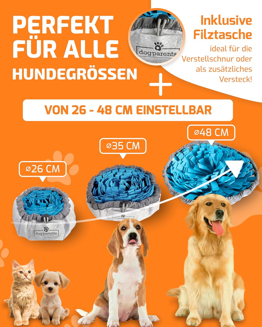 DOGPARENTS® Schnüffelteppich Hund klein & gross – Schnüffelmatte ROBUSTER Schnüffelteppich für Hunde