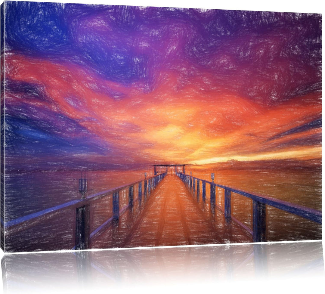 Pixxprint Steg ins Meer als Leinwandbild/Grösse: 100x70 cm/Wandbild/Kunstdruck/fertig bespannt, 100x