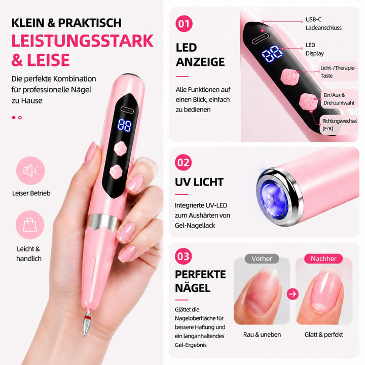 Gelnägel Starter Set für Anfänger, Kabelloser Nagelfräser mit Integriertem UV-Licht, UV Gel Nagellac