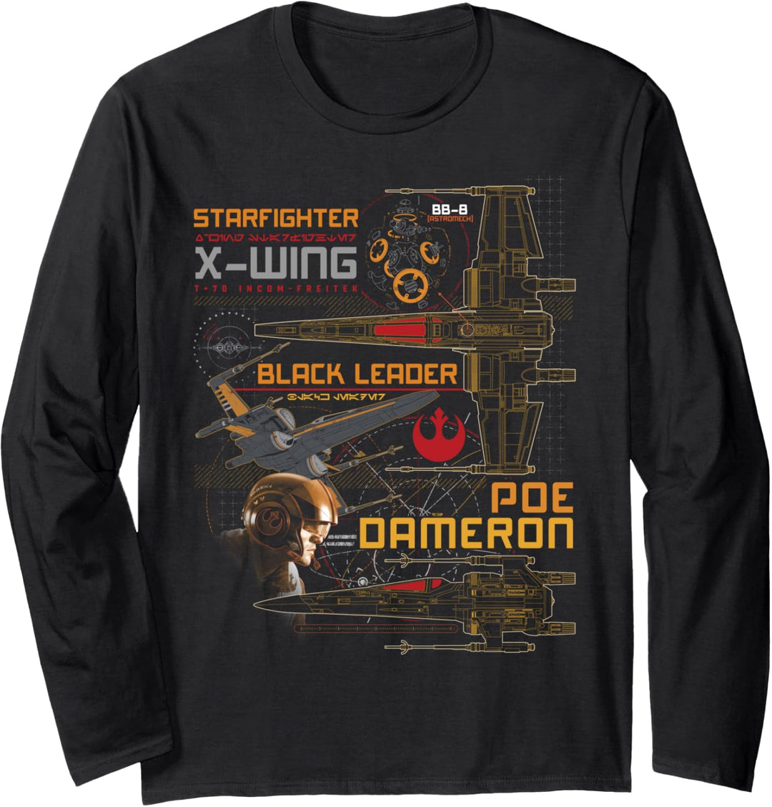 Star Wars Last Jedi Poe Dameron Black Leader X-Wing Langarmshirt